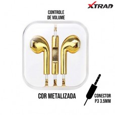 Fone de Ouvido P3 Earpod Controle de Volume e Microfone Metalizado Xtrad FH0066-M9 - Dourado